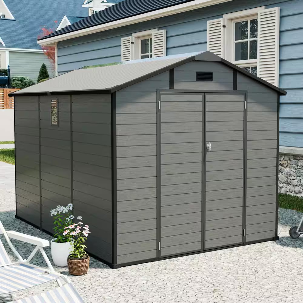 8 Ft. W X 10 Ft. D Dark Gray Resin Lockable Outdoor Storage Shed Tool Shed with Window and Floor (80 Sq. Ft.)