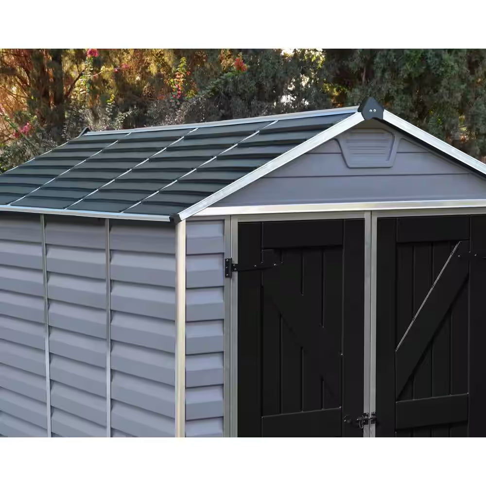 Skylight 6 Ft. W X 8 Ft. D Resin Plastic Outdoor Garden Storage Shed with Floor (45.2 Sq. Ft.) in Dark Gray Deco