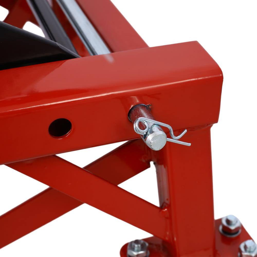 300 Lbs Hydraulic Motorcycle Scissor Jack Lift with Foot Step and Wheels, Red, Suitable for Small Dirt Bikes