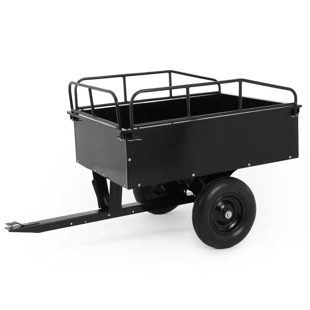 15 Cu. Ft. 750 Lb. Tow-Behind Steel Dump Cart with Removable Sides for Lawn Tractors and Atvs, Black