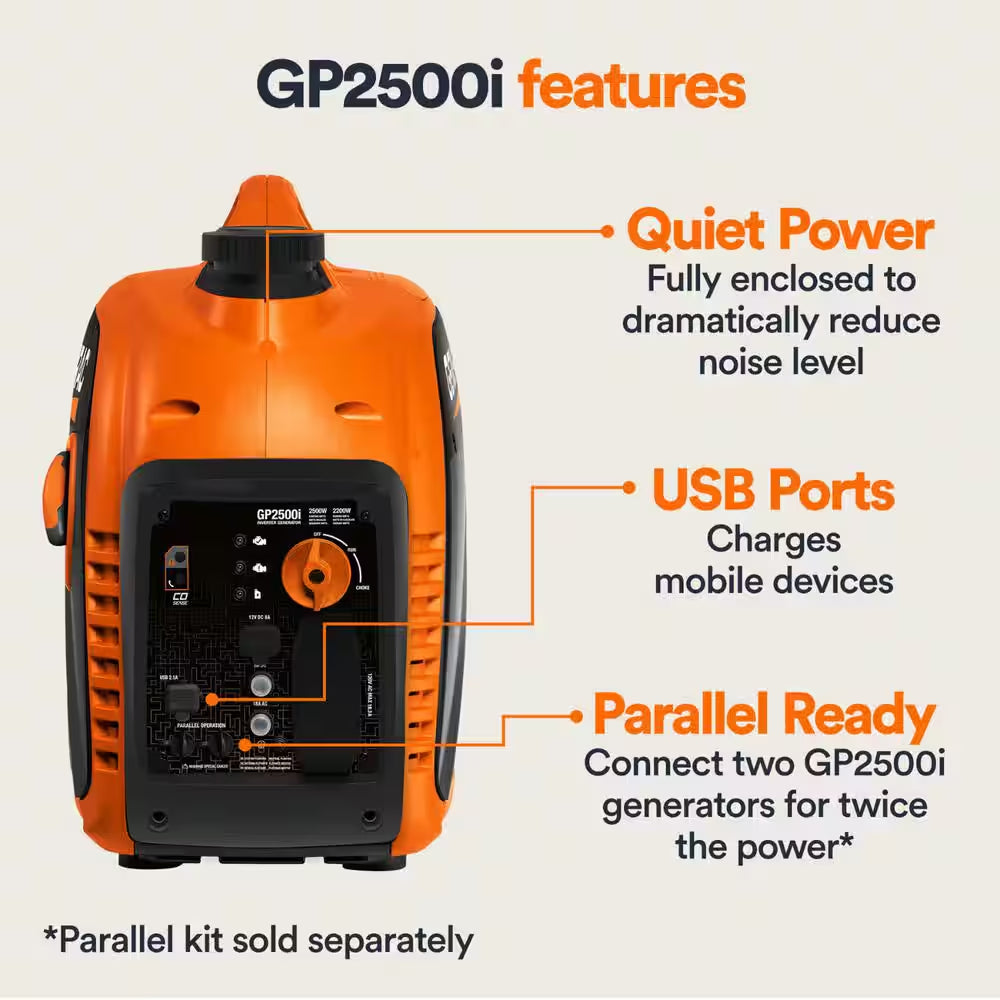 2500 Watt Recoil Start Gasoline Portable Generator Inverter W/ Cosense