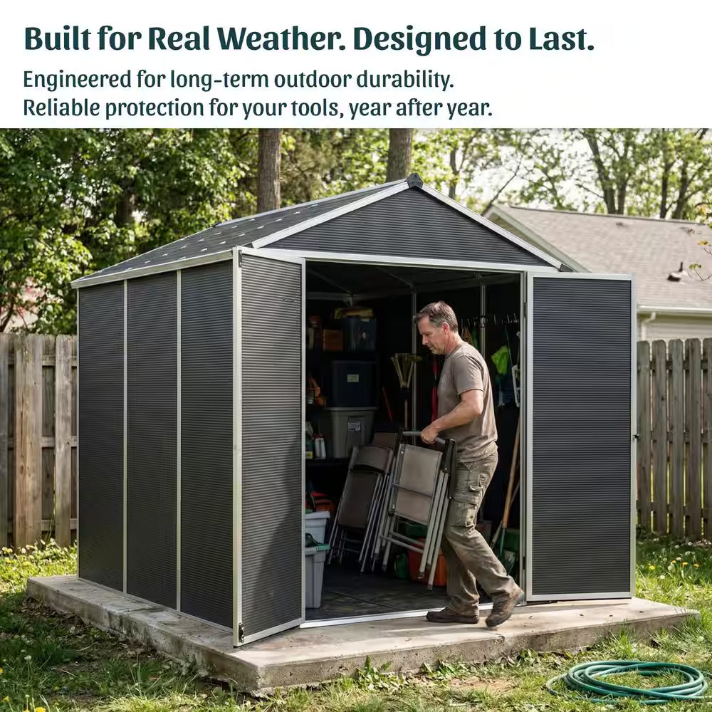 Rubicon 8 Ft. W X 17 Ft. D Resin Plastic Outdoor Garden Storage Shed with Floor (129.2 Sq. Ft.) in Dark Gray