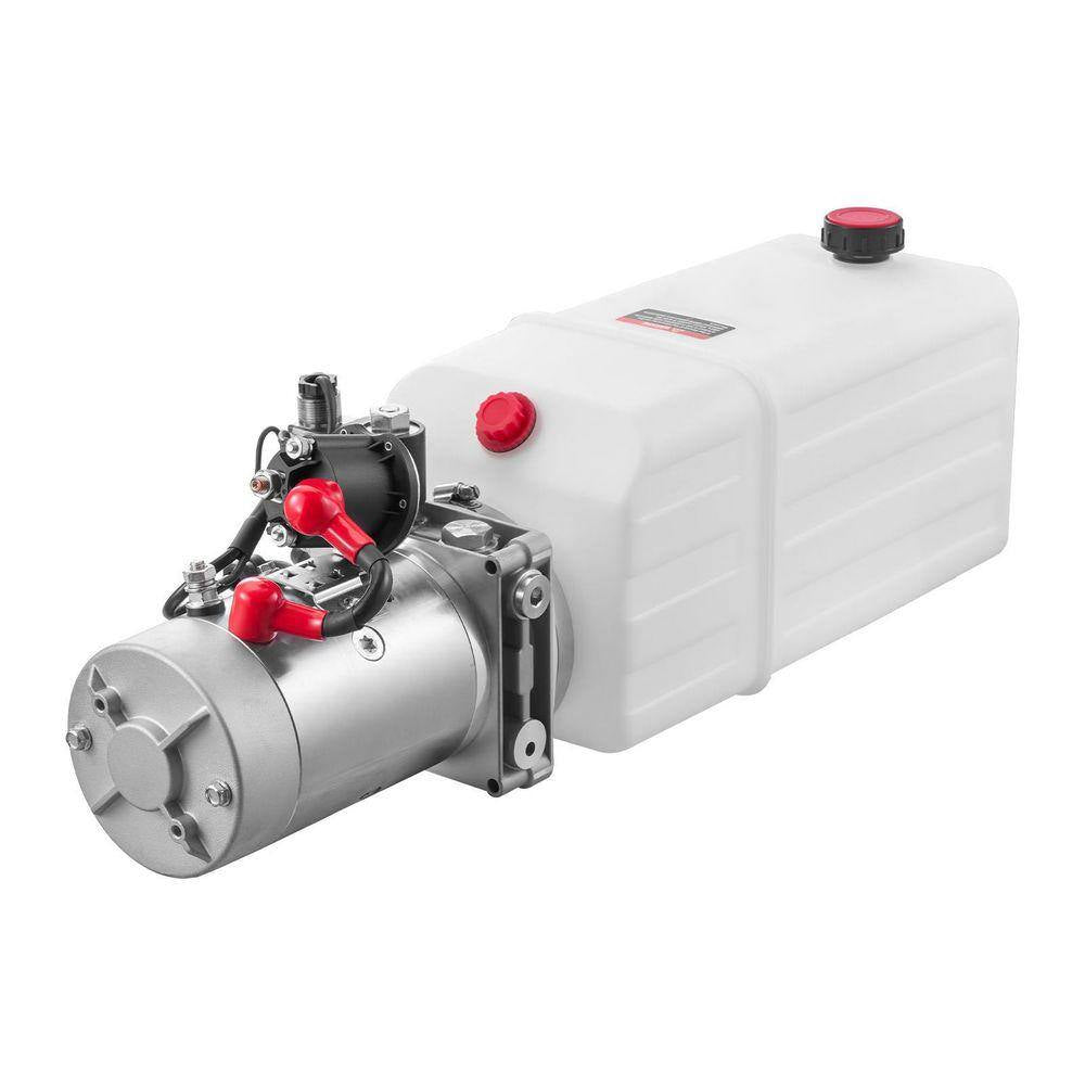 6 Qt. Hydraulic Power Unit, Single Acting Dump Trailer Pump, 3200 PSI Max Relief Pressure and 0.91 GPM Flow Rate, White