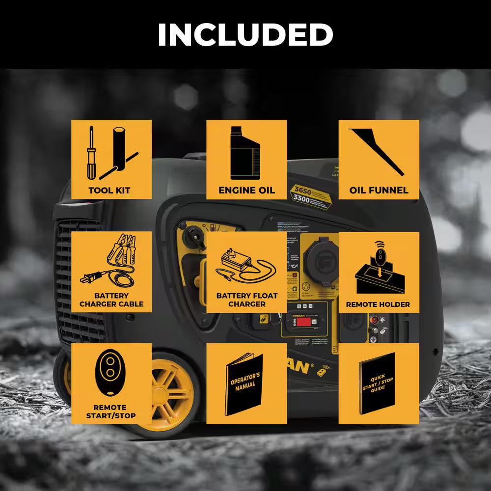3650-Watt,3300-Watt Remote Electric Start Gas Powered Inverter Generator With, RV Ready Outlet and CO Alert Technology