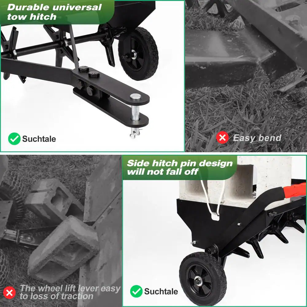 40 In. Tow-Behind Plug Aerator with Universal Hitch and 24 Coring Plugs, Tow Plug Aerator with Extra-Wide Tow Bar
