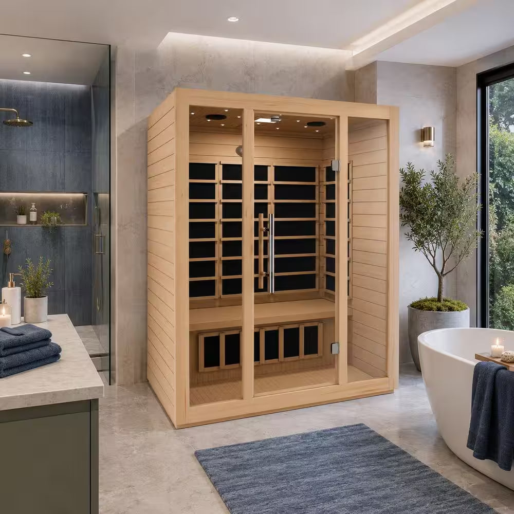 Home Sauna Room 3-Person Hemlock Wooden Indoor Infrared Sauna Spa with Touch Control Panel