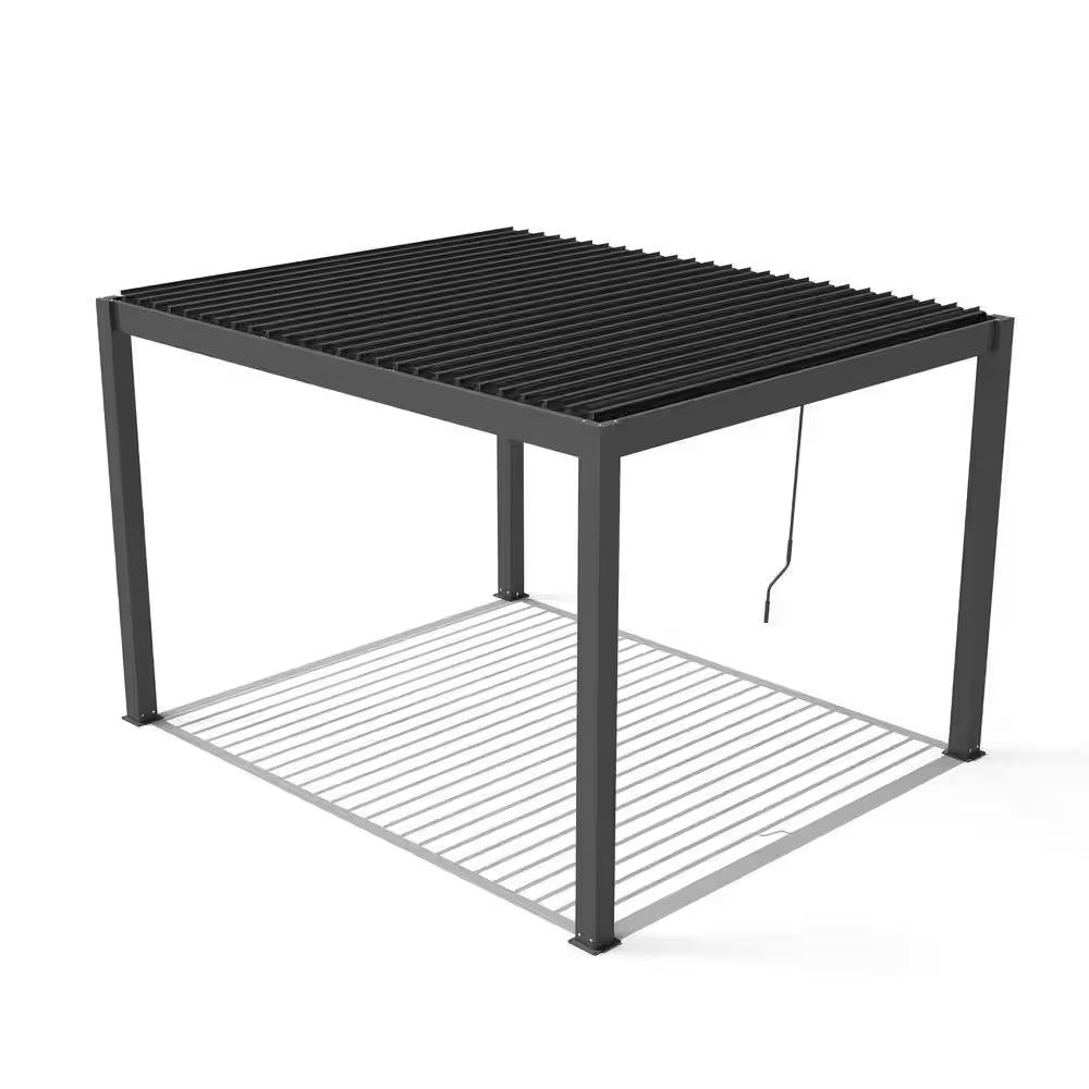 10 Ft. X 12 Ft. Dark Gray Outdoor Aluminum Louvered Pergola with Color-Changing LED Lights