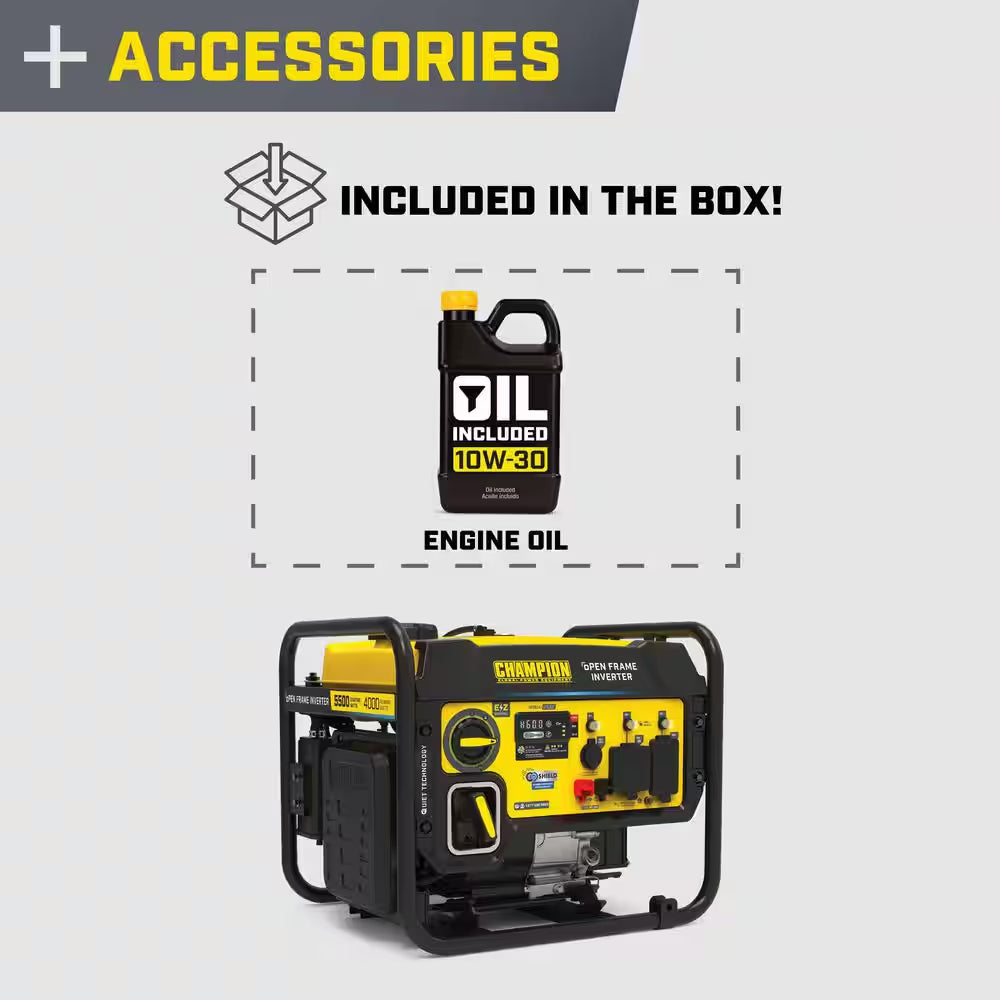 5500/4000-Watt Recoil Start Gas Open Frame Inverter Generator, Free 3-Year Warranty for RV and Home (CARB)
