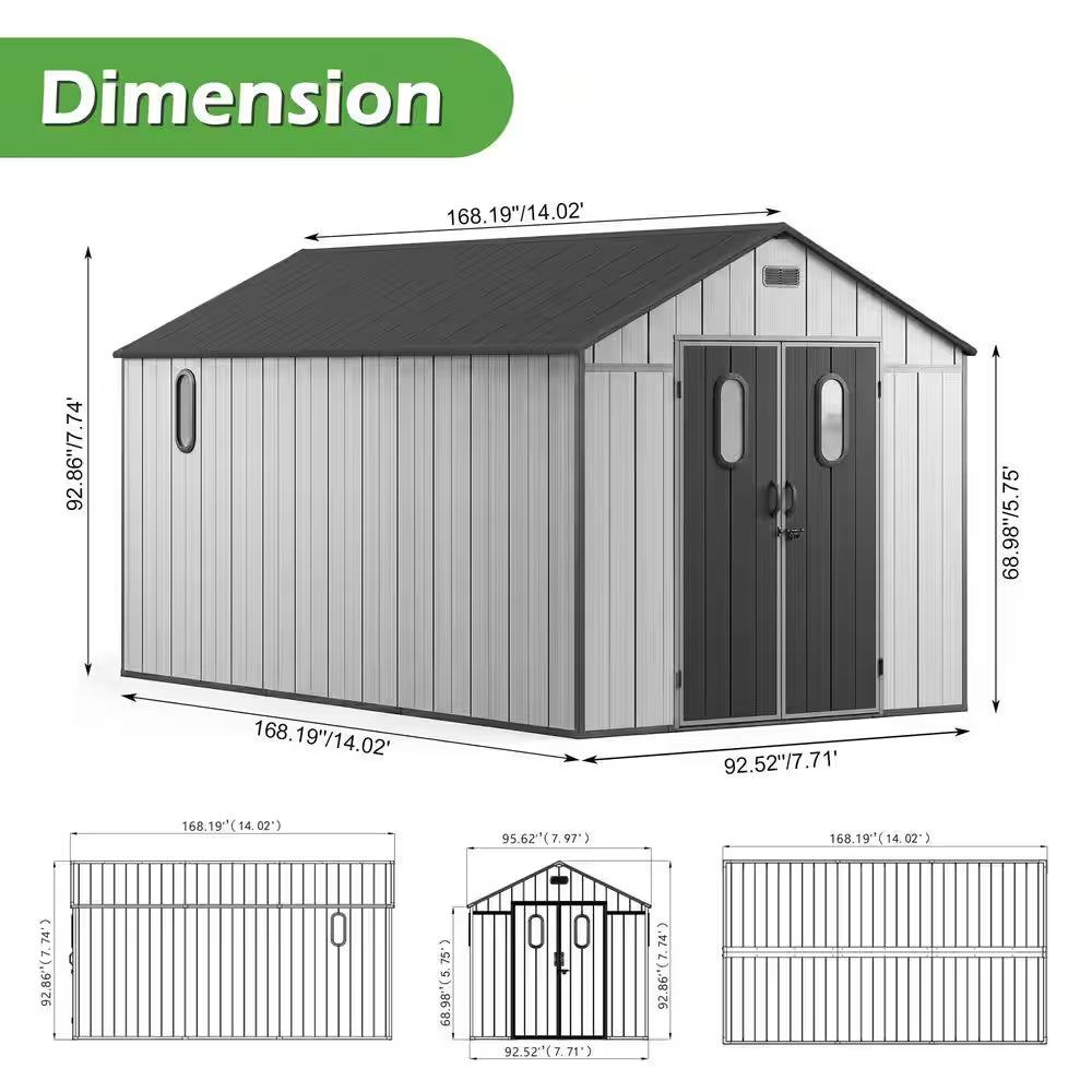 8 Ft. W X 14 Ft. D Resin Outdoor Storage Shed with Floor, Windows, and Vents