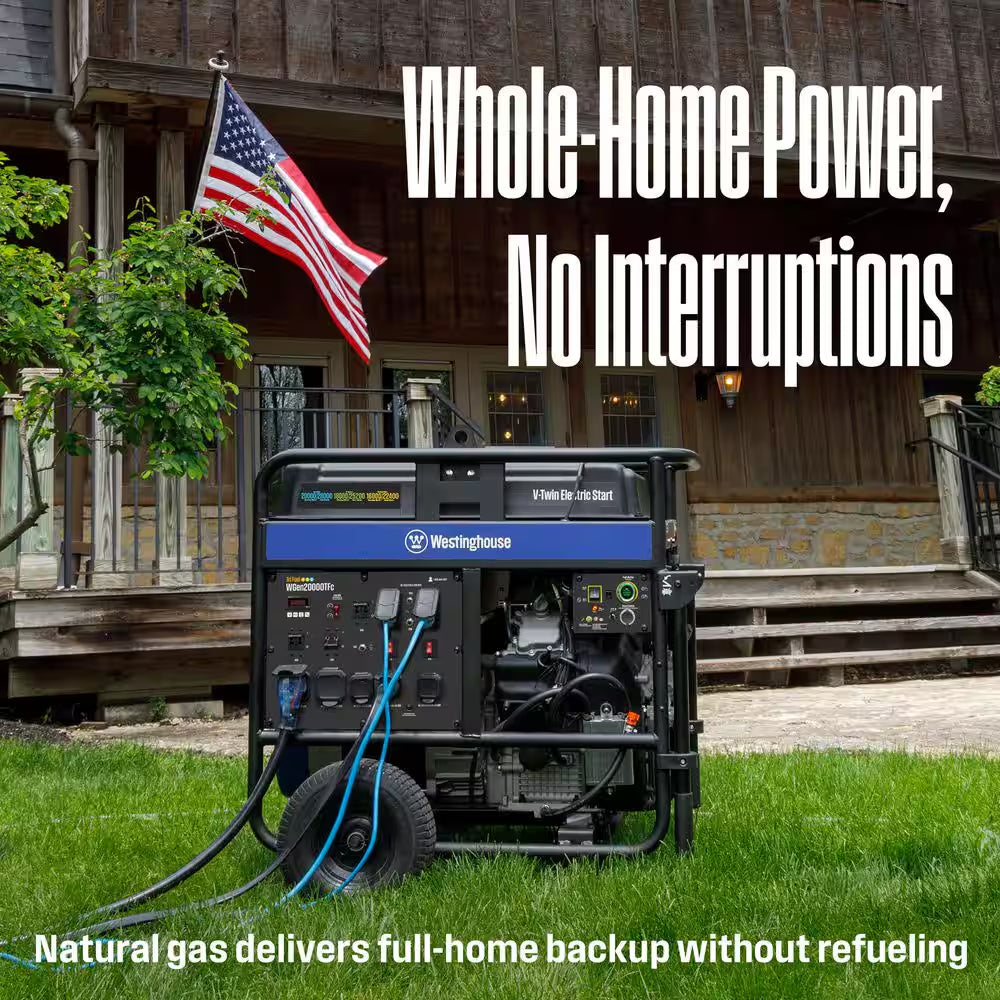 28,000/20,000-Watt Remote Electric Start Tri-Fuel Gas, Propane, Natural Gas Powered Portable Generator W/ Low THD