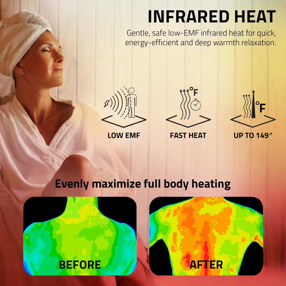 3-Person Infrared Heater Indoor Sauna with Red Light Therapy, Chromotherapy Lights,Wi-Fi Control, Black Canadian Hemlock