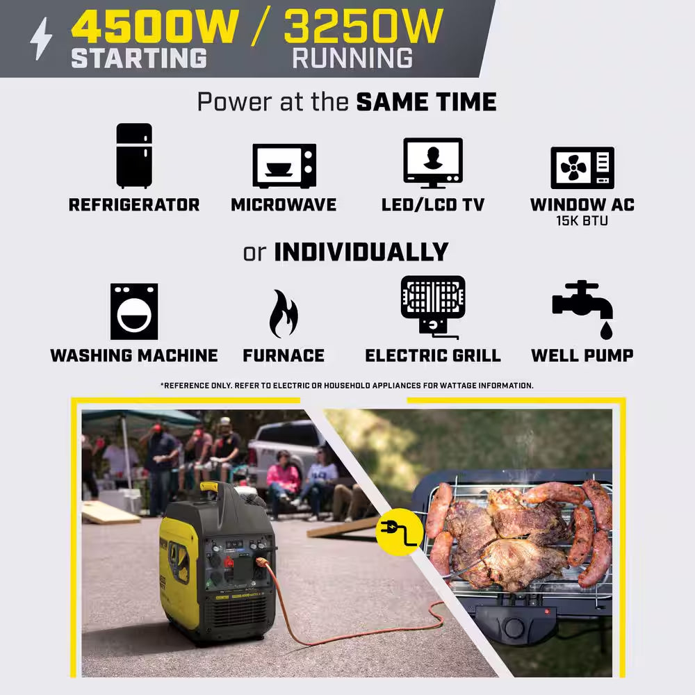 4500/3250-Watt Recoil Start Gas, Propane Dual Fuel Inverter Generator, Free 3-Year Warranty for RV and Home