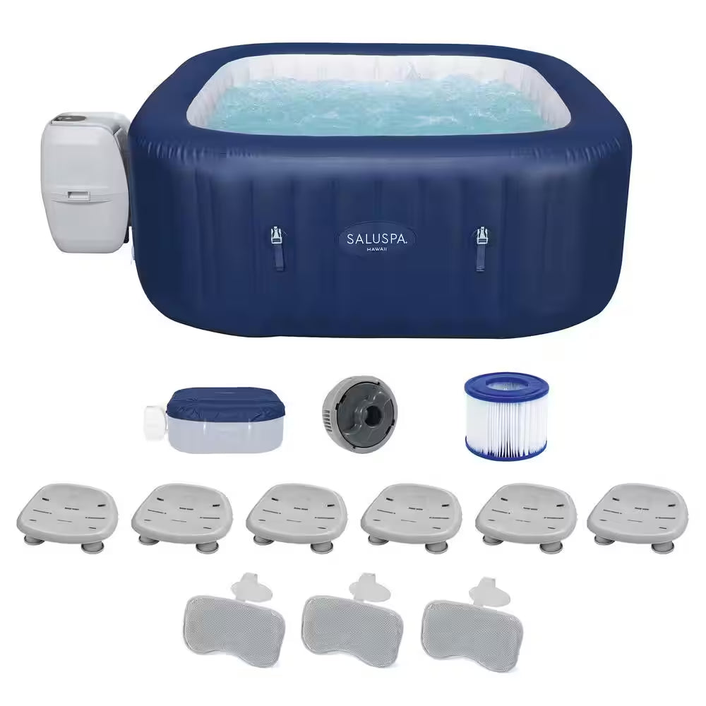 Saluspa Hawaii 4-Person 140 Jet 120V Inflatable Hot Tub with Airjets, Square Spa