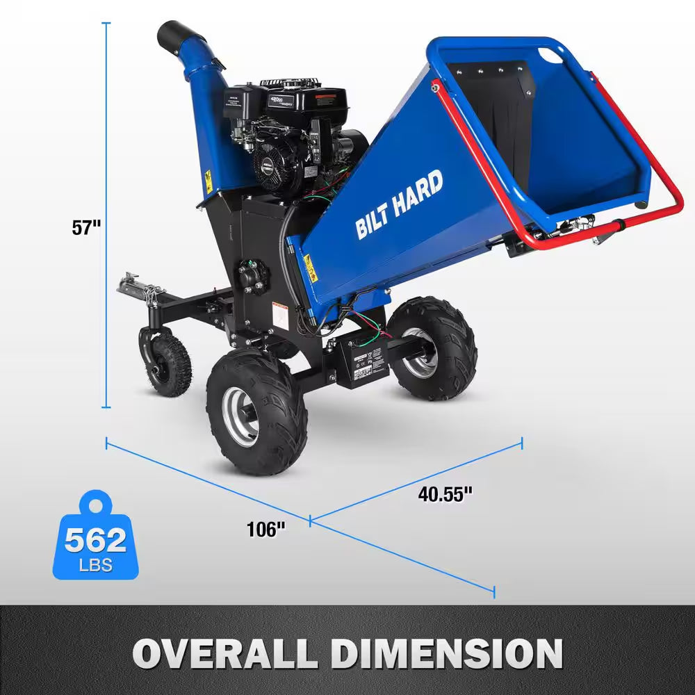 6 In. 15 HP 420 Cc Gas Powered Wood Chipper with E-Start 4-Wheels Towable Shredder Mulcher