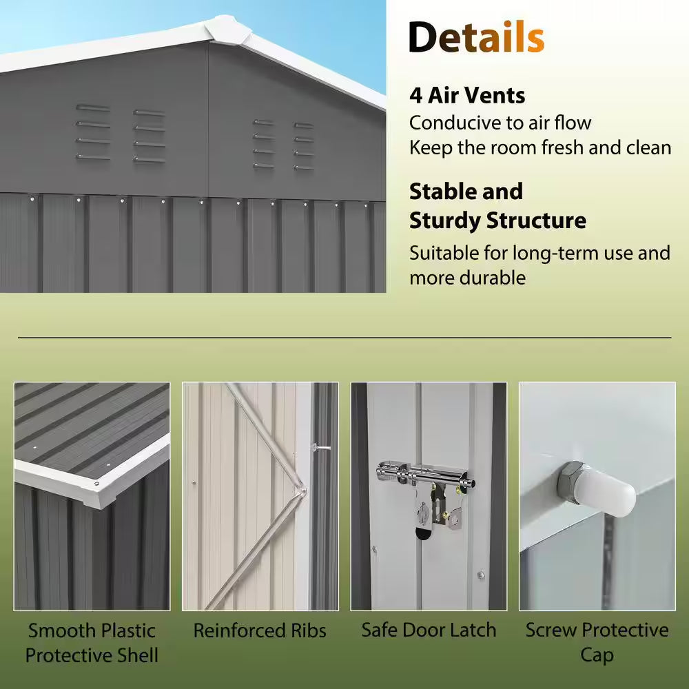 Metal 8 X 6 Ft. Steel Storage Shed with Window and Lockable Doors, Dark Gray for Garden Patio and Yard (43.69 Sq Ft)