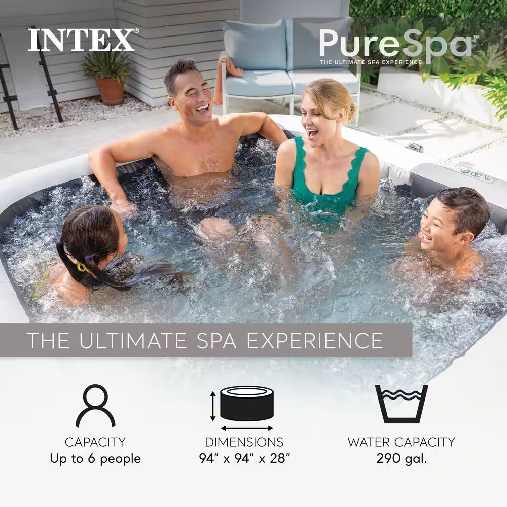 Purespa plus Greystone 6 Person Inflatable Square Hot Tub W/ 170 Airjets