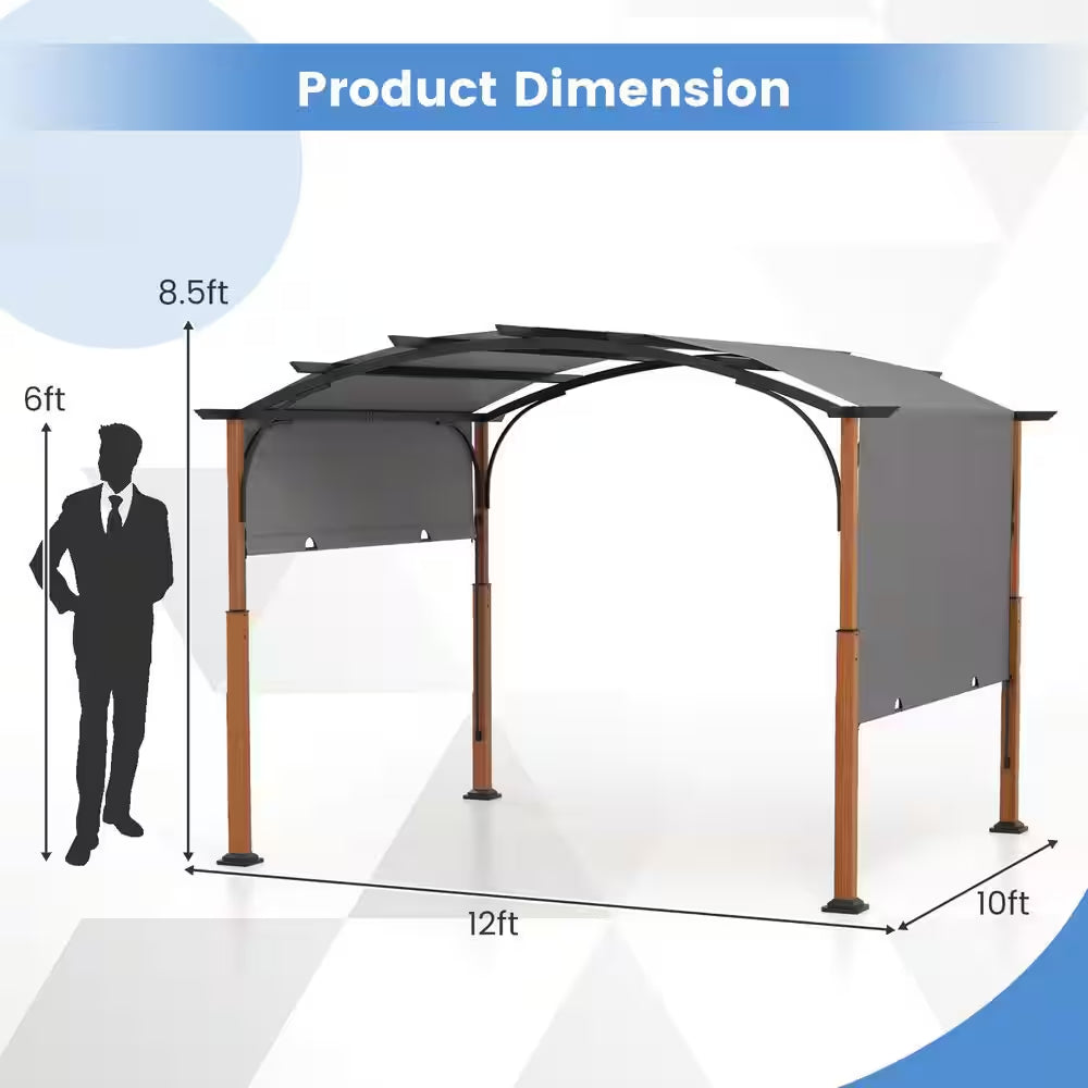 12 Ft. X 10 Ft. Metal Arched Top Patio Gazebos with Canopy in Gray