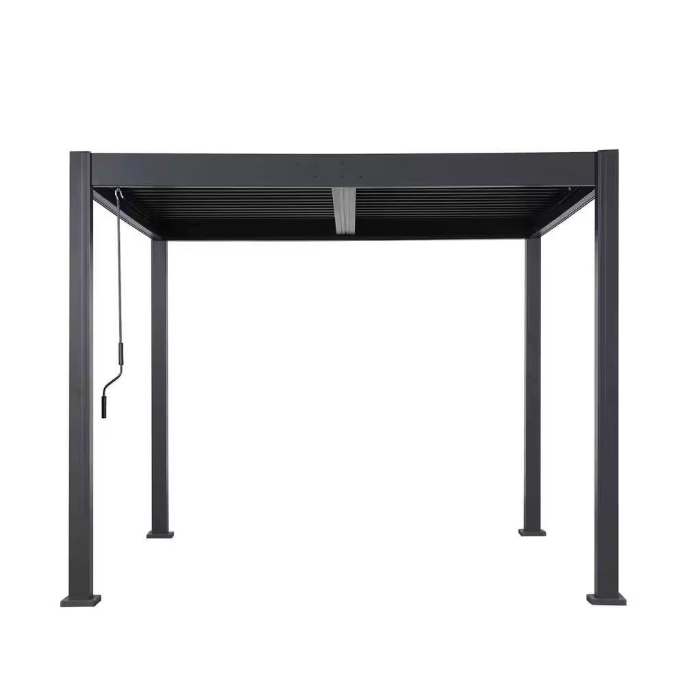 Harrow 9.75 Ft. X 9.75 Ft. Black Aluminum Outdoor Pergola with Adjustable Louvered Roof