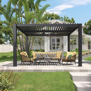 10 Ft. X 12 Ft. Black Metal Pergola with Adjustable Louvered Roof