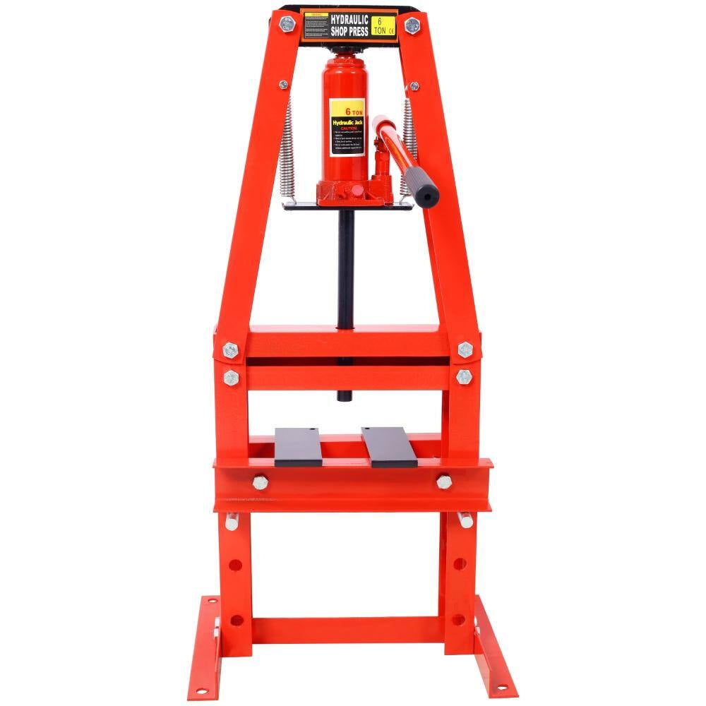 6-Ton Hydraulic Shop Press with Plates, Heavy-Duty A-Frame Garage Floor Press, Red