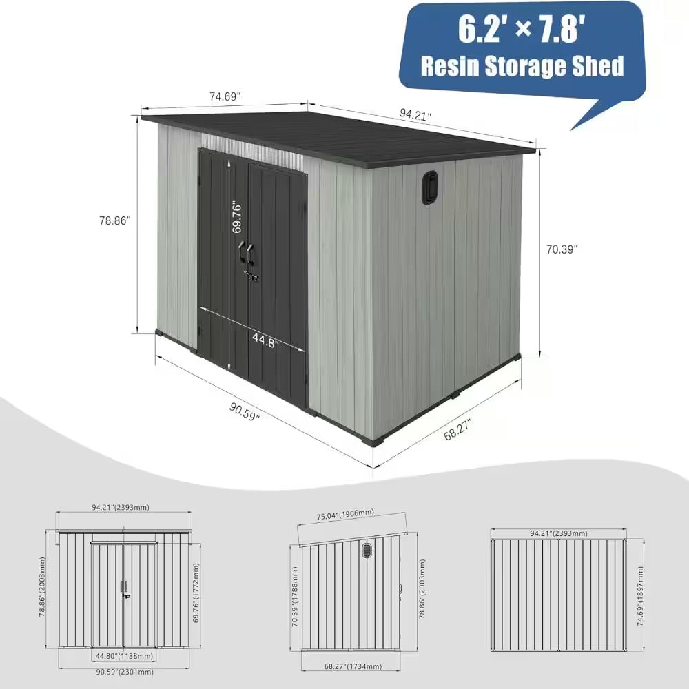 6 X 8 FT. Outdoor Resin Storage Shed with Lockable Door, Windows and Vents