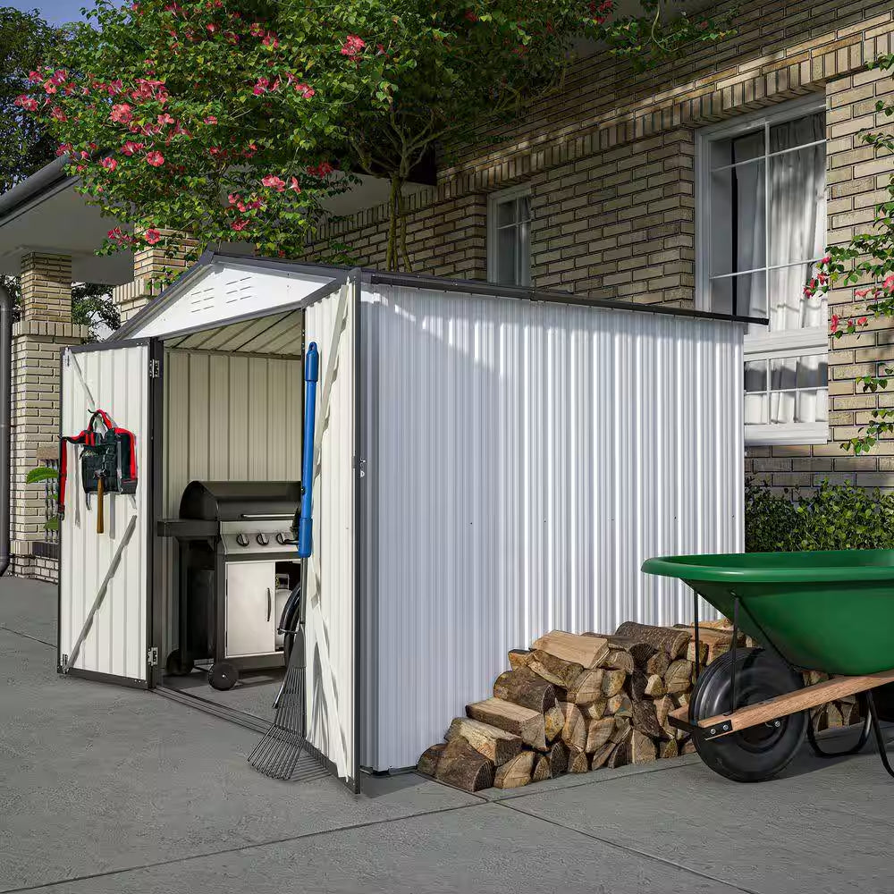 8 Ft.W X 6 Ft.D Outdoor Metal Storage Shed, Tool House with 2 Lockable Doors, Garden, Backyard, Lawn, White (49 Sq. Ft.)