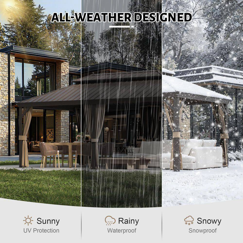 14 Ft. X 20 Ft. Aluminum Outdoor Gazebo Double Roof Canopyw/Netting, Curtains, Garden Tent for Patio, Backyard, Lawns