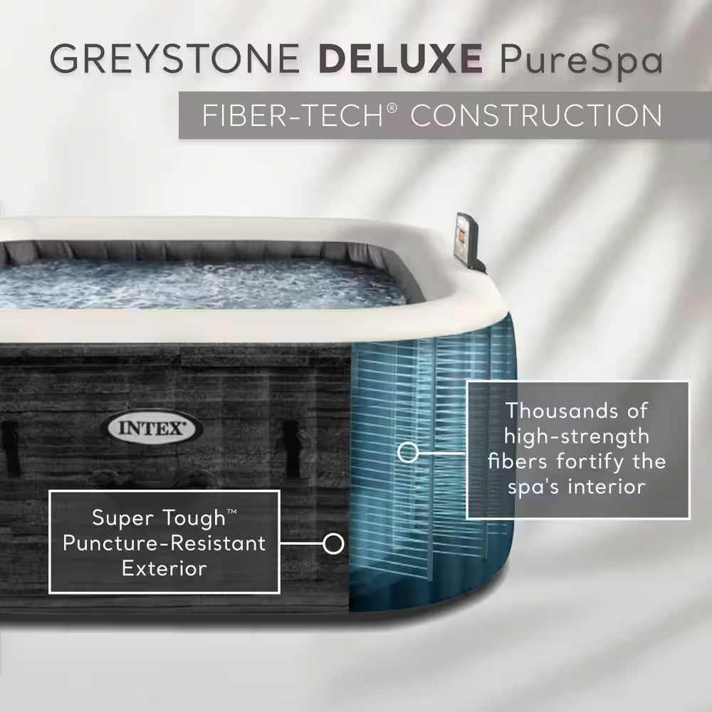 Purespa plus Greystone 6 Person Inflatable Square Hot Tub W/ 170 Airjets