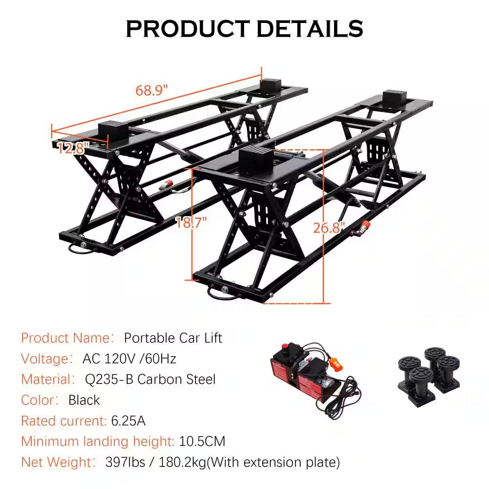 7000 LBS Capacity, 26.8" Max Height, Heavy-Duty Jack with Locking Levers, Wheels & 120V Power Unit for Car SUV Trucks