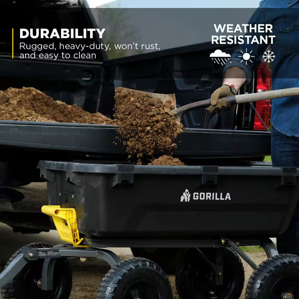 7 Cu. Ft. Heavy Duty Plastic Dump Garden Cart, 1200 Lbs. Capacity, Pull/Tow Handle Design