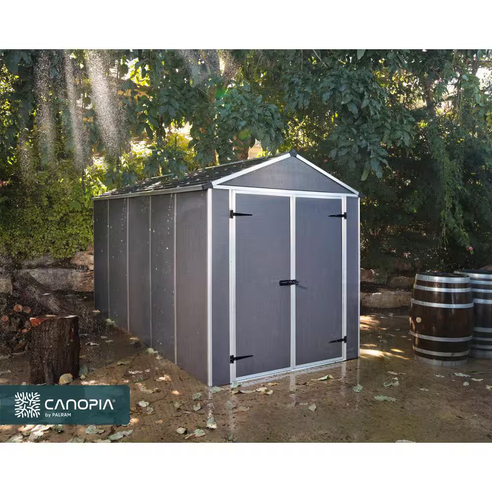 Rubicon 6 Ft. W X 8 Ft. D Resin Plastic Outdoor Garden Storage Shed with Floor (45.6 Sq. Ft.) in Dark Gray