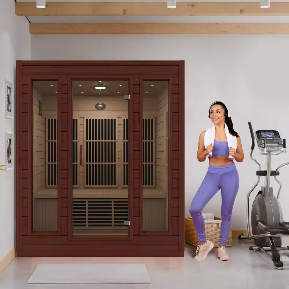 3-Person Indoor Hemlock Wood FAR Infrared Sauna with Low EMF Infrared Panel Heater, Touch Control Panel and Bluetooth