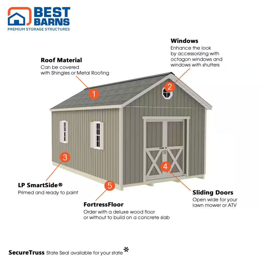Shedquarters 12 Ft. X 20 Ft. Wood Shed Kit with Sliding Doors and Fortressfloor (240 Sq. Ft.)