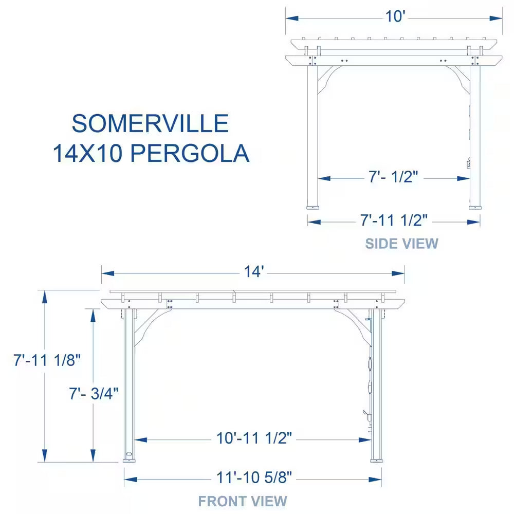 Somerville 14 Ft. X 10 Ft. Barnwood Stain All Cedar Wood Outdoor Pergola Shade Structure with Electric