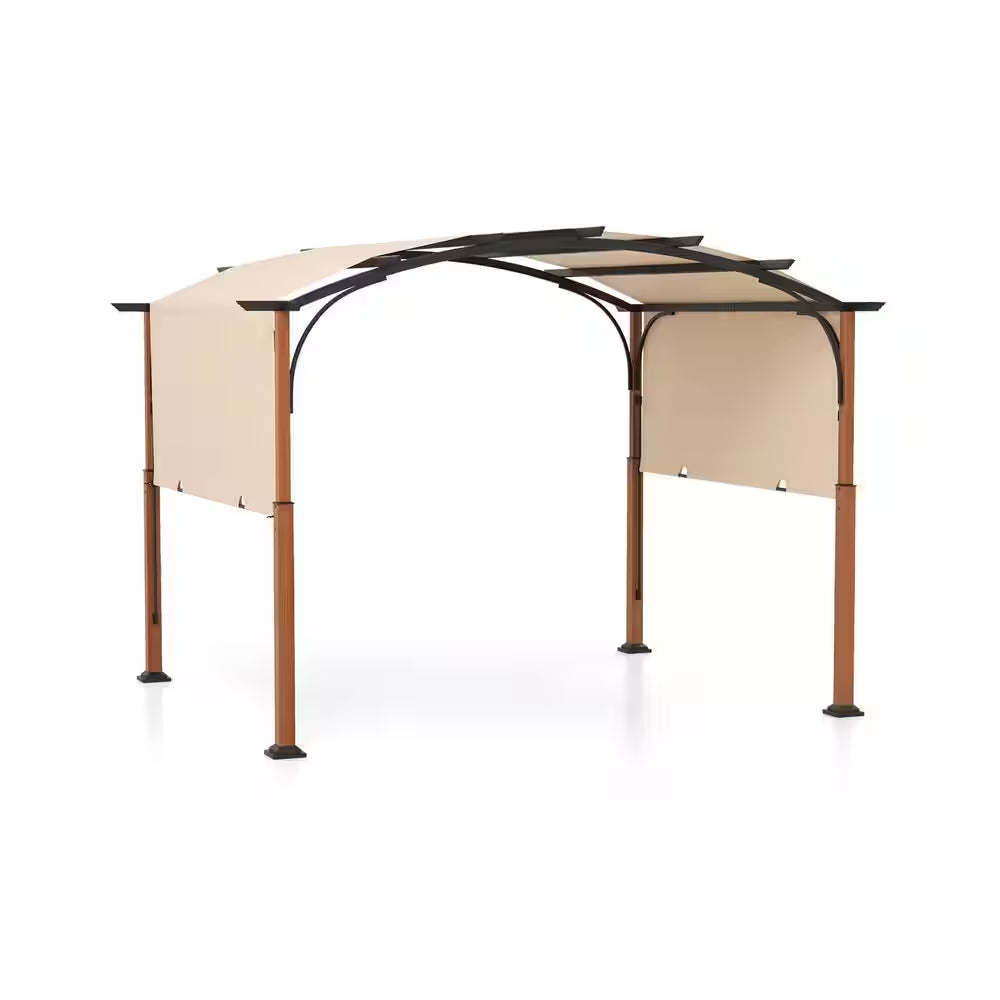 12 Ft. X 10 Ft. Metal Arched Top Patio Gazebos with Canopy in Beige