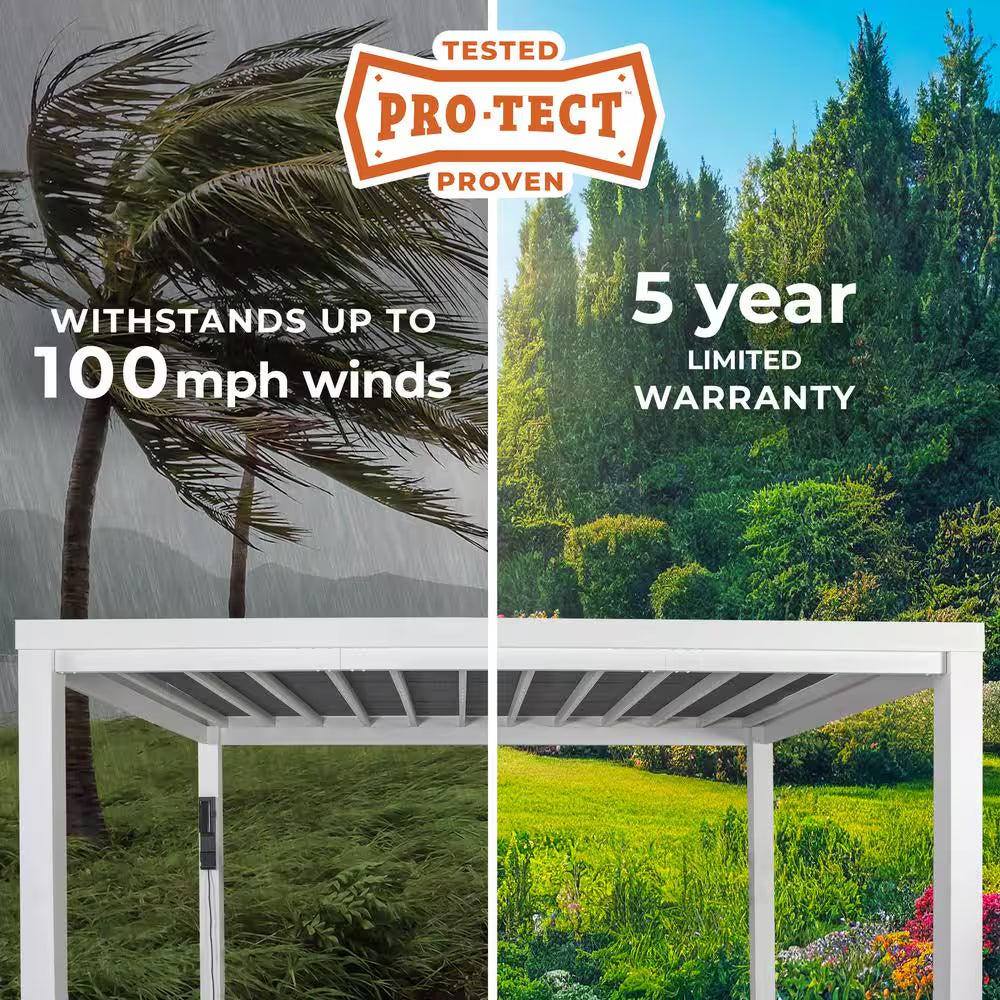 Windham 14 Ft. X 10 Ft. White Powder Coated Galvanized Steel Metal Modern Pergola W/ Sail Shade Soft Canopy and Electric