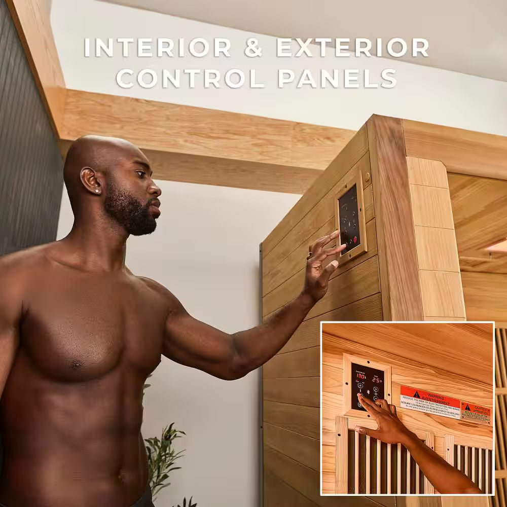 Rylan 4-Person Indoor Cedar Infrared Sauna with 10 Carbon Far-Infrared Heaters, Red Light Therapy and Chromotherapy