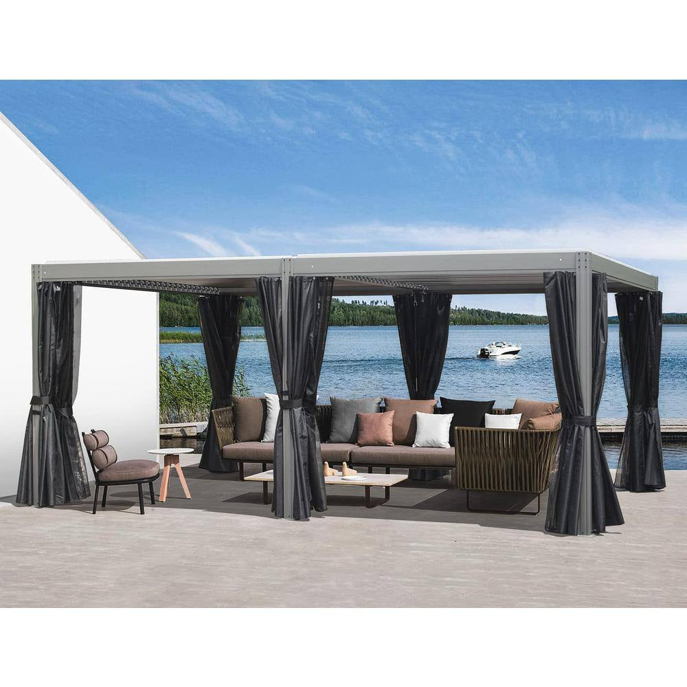 20 Ft. W X 12 Ft. D Aluminum Pergola with Two Adjustable Roof, Curtains, and Netting