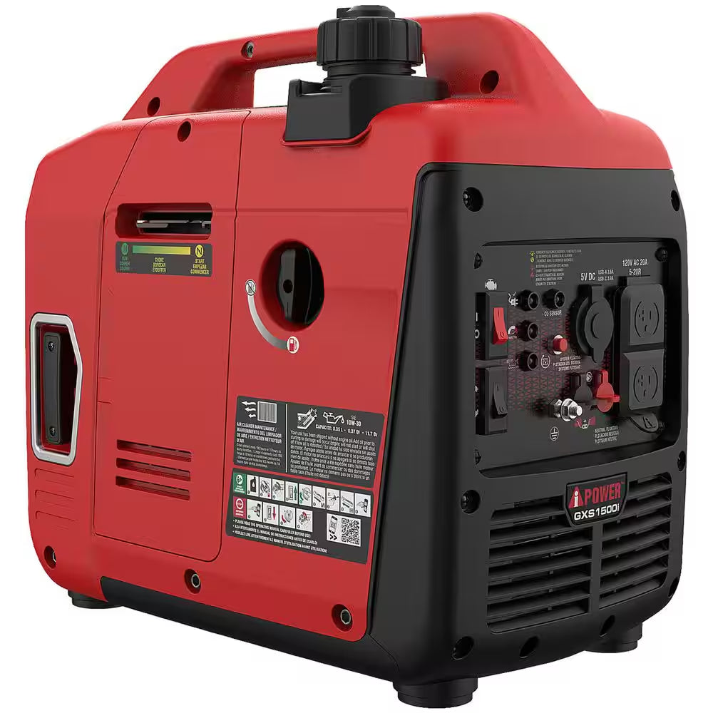 1500-Watt Recoil Start Gasoline Powered Ultra-Light Inverter Generator with 60Cc OHV Engine and CO Sensor Shutdown