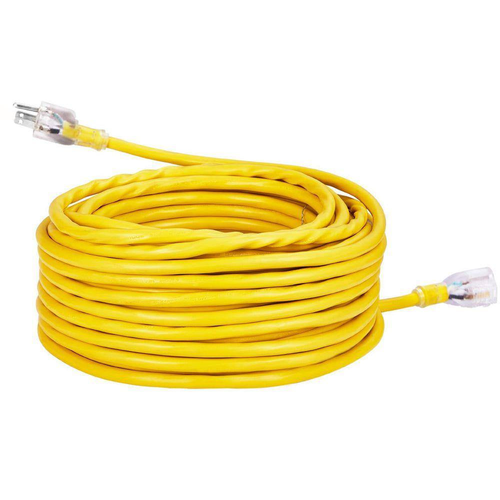 100 Ft. Heavy Duty Extension Cord 12AWG 15 Amp 125-Volts 1875W Generator Extension Cord with Lighted End Flexible