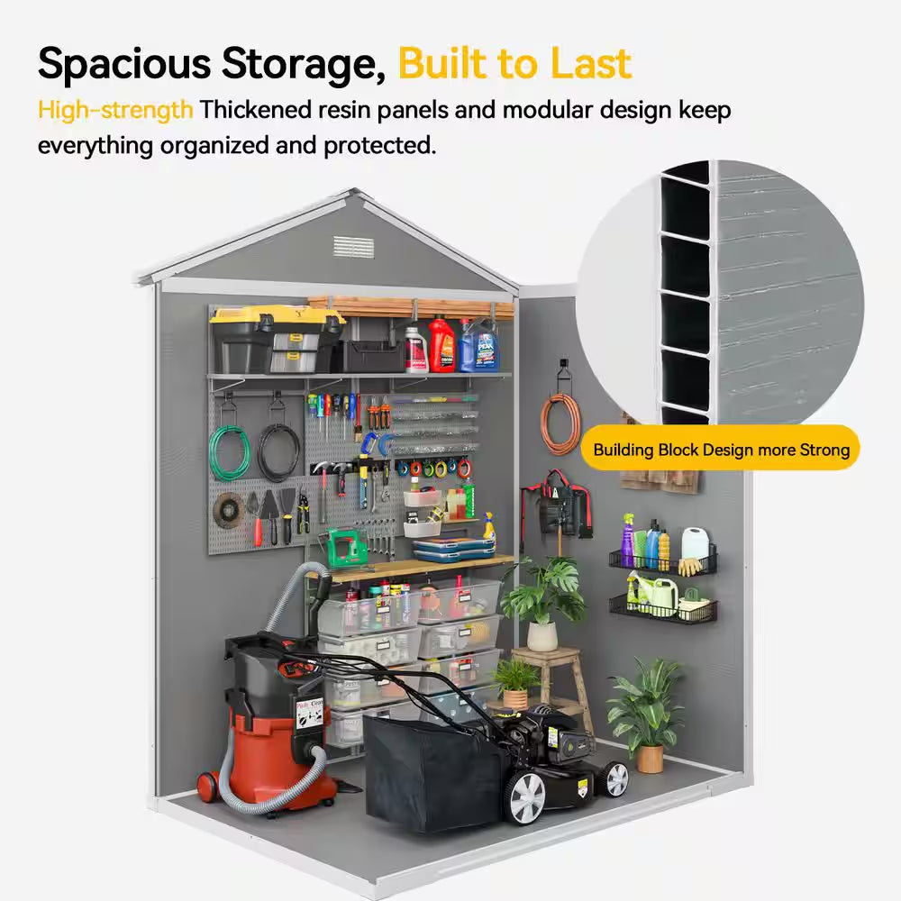6.3 Ft. W X 4.4 Ft. D Outdoor Gray Resin Storage Plastic Shed Lockable Door and Floor (27.72 Sq. Ft.)