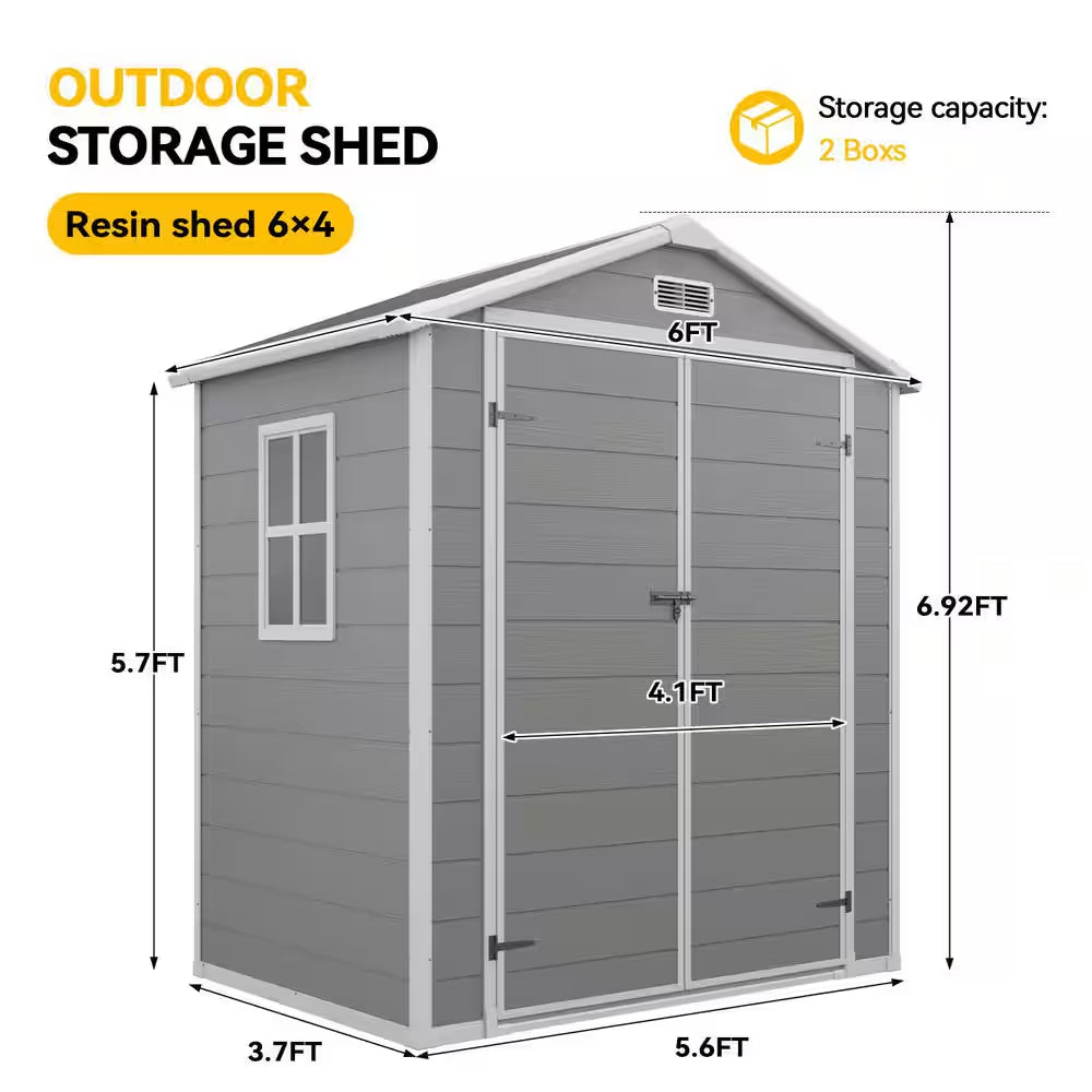 6.3 Ft. W X 4.4 Ft. D Outdoor Gray Resin Storage Plastic Shed Lockable Door and Floor (27.72 Sq. Ft.)