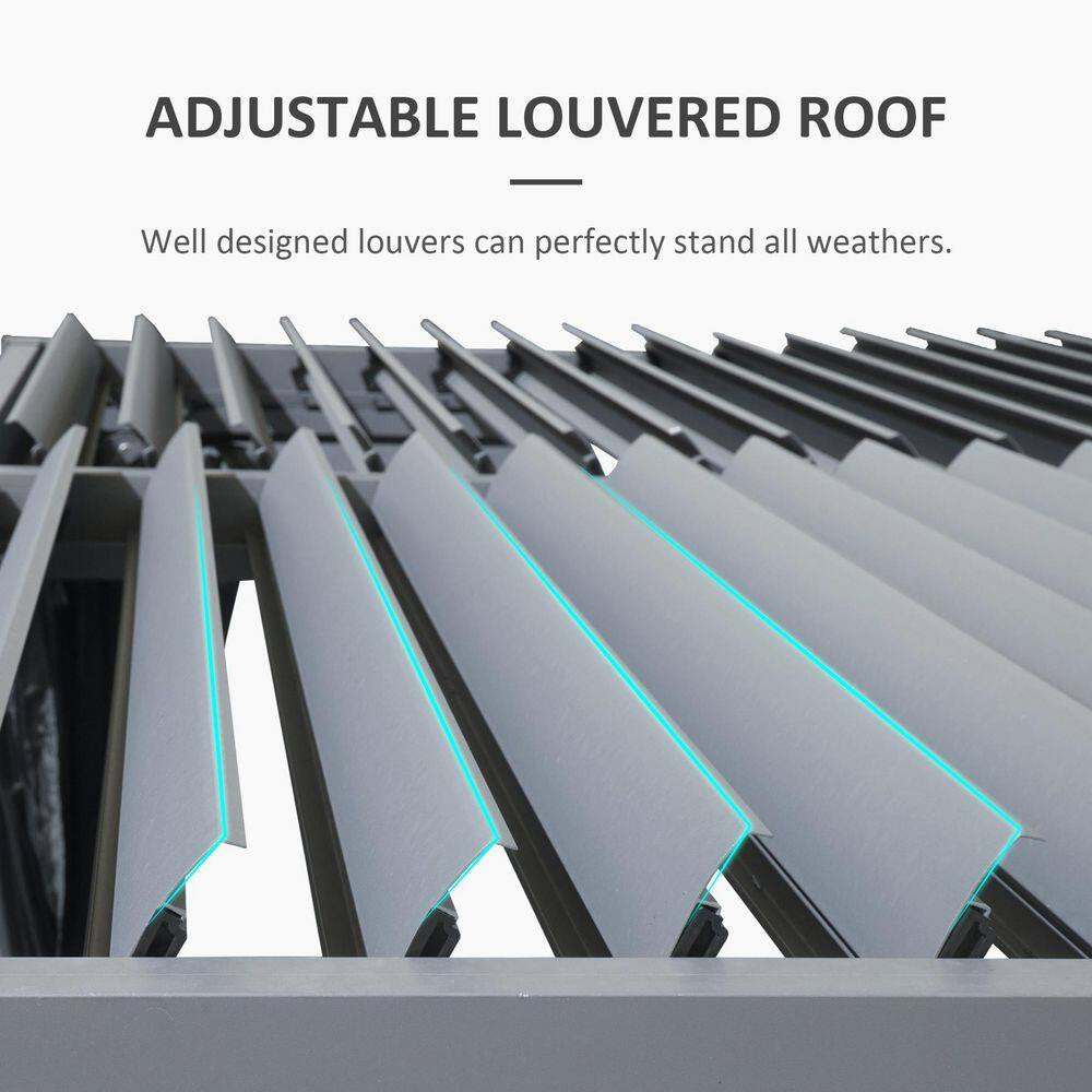 12 Ft. X 10 Ft. Aluminum Pergola with Louvered Roof and Drainage System, Gray