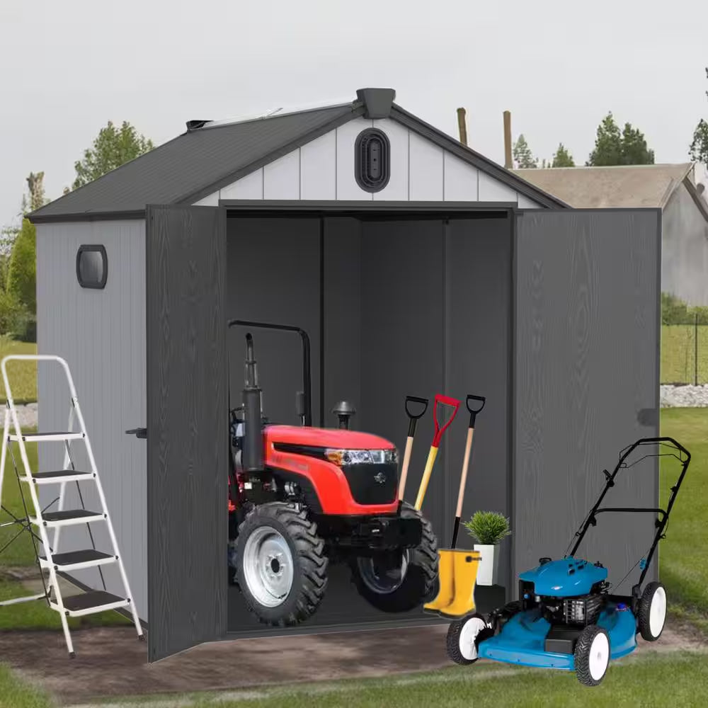 6 Ft. W X 8 Ft. D Plastic Storage Resin Shed for Backyard Garden Big Spire Tool Storage with Double Door (48 Sq. Ft. )