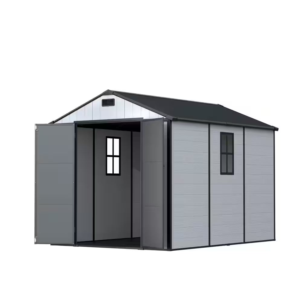 8 Ft. W X 10 Ft. D Plastic Outdoor Storage Resin Shed with Floor, outside Tool Shed with Lockable Door (80 Sq. Ft.)