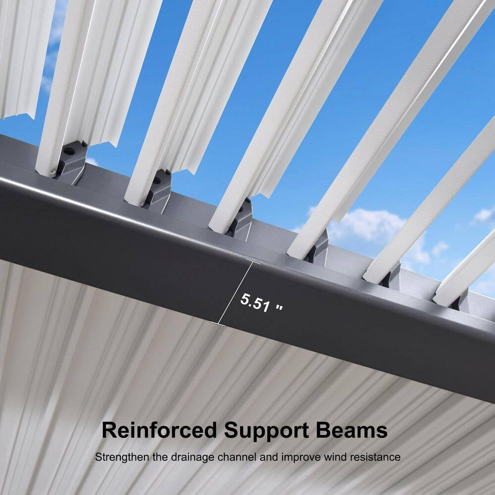 10.2 Ft. X 14.2 Ft. Gray Aluminum Outdoor Louvered Pergola with White Adjustable Roofs and String Lights
