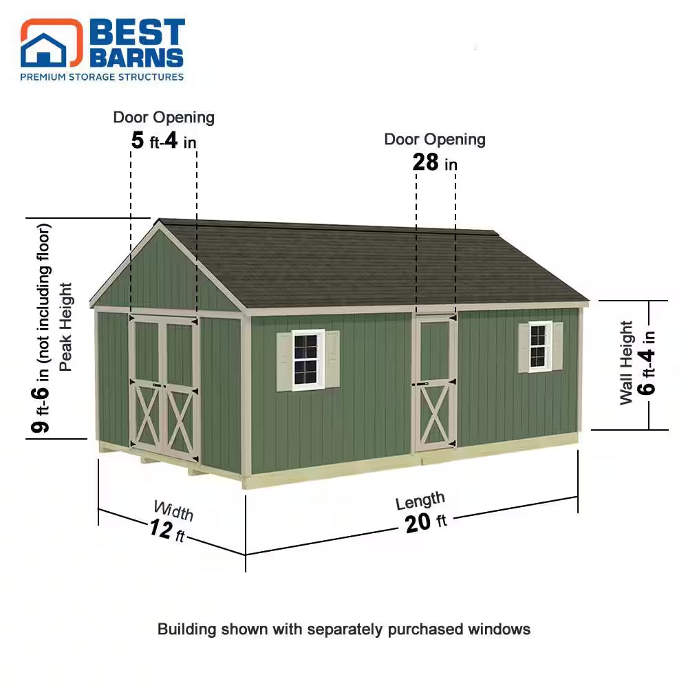 Shedquarters 12 Ft. X 20 Ft. Wood Shed Kit with Spacious Barn Doors and Extra Walk-In Door (240 Sq. Ft.)