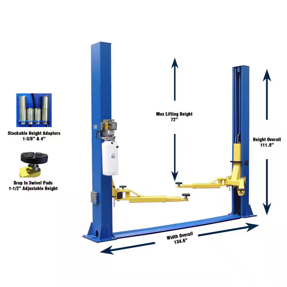 Symmetric 2 Post Car Lift 9,000 Lbs. Capacity Heavy Duty in Blue