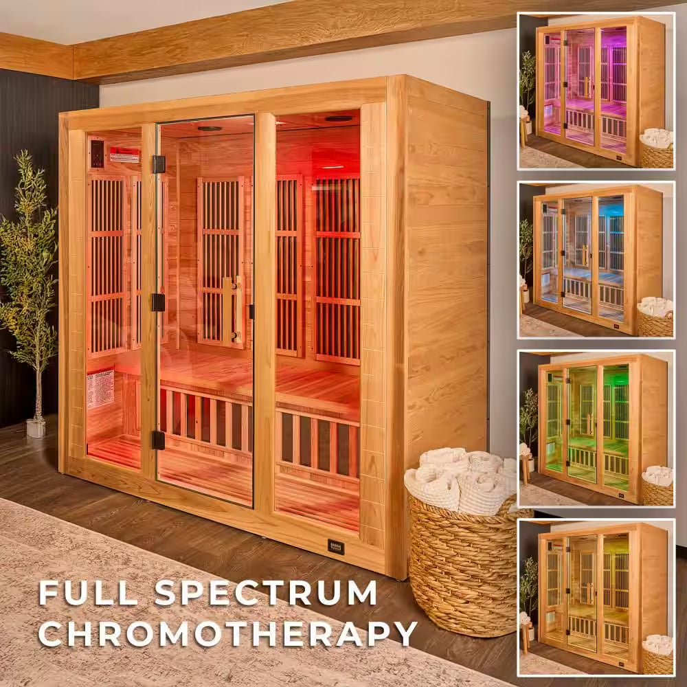 Rylan 4-Person Indoor Cedar Infrared Sauna with 10 Carbon Far-Infrared Heaters, Red Light Therapy and Chromotherapy