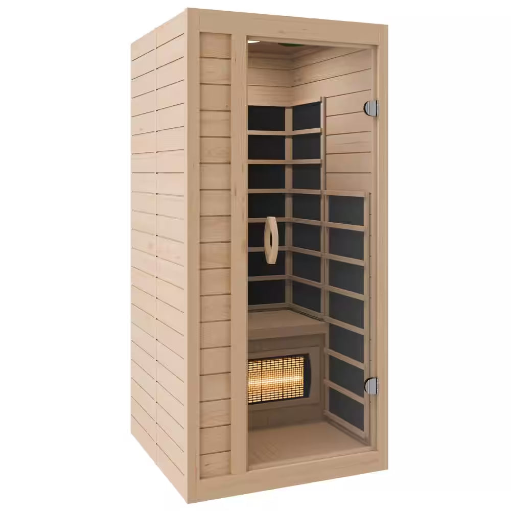 Home Sauna Room 1-Person Indoor Hemlock Wooden Infrared Sauna Spa with Bluetooth Digital Control Panel